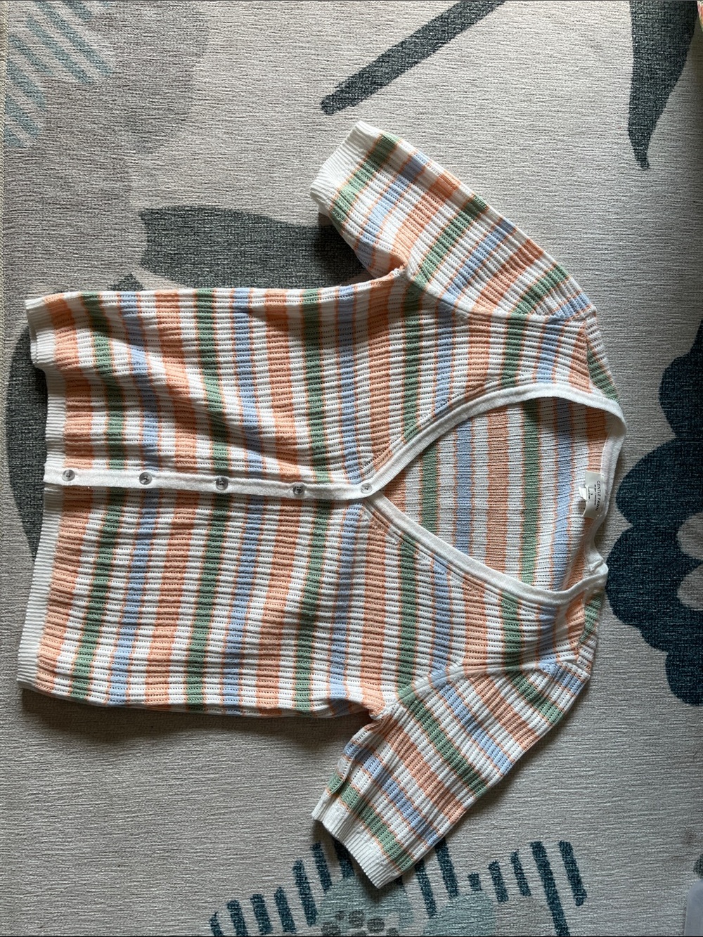 Gentle Fawn Striped Short-Sleeve Cardigan in White, Peach & Green